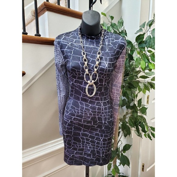 SHEIN Women's Black Cotton Mock Neck Long Sleeve Knee Length Dress Size Medium - Picture 1 of 10